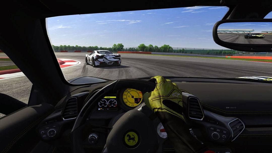 A drivers view of a racetrack